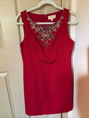 Moulinette Soeurs Red Sleeveless Jewel-Neck Sheath Dress